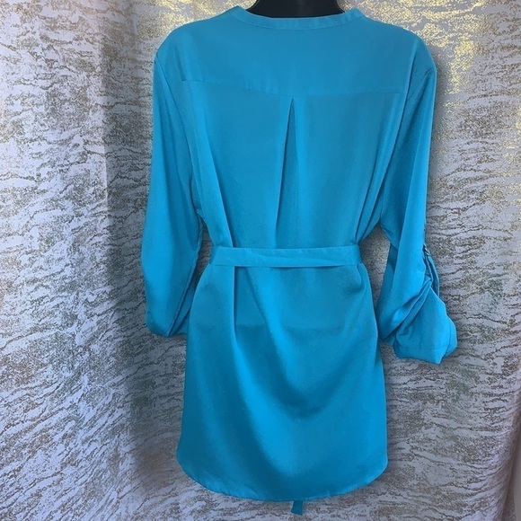 Calvin Klein Light Blue Button Up 3/4 Sleeve Shirt Blouse Size L - Picture 8 of 13